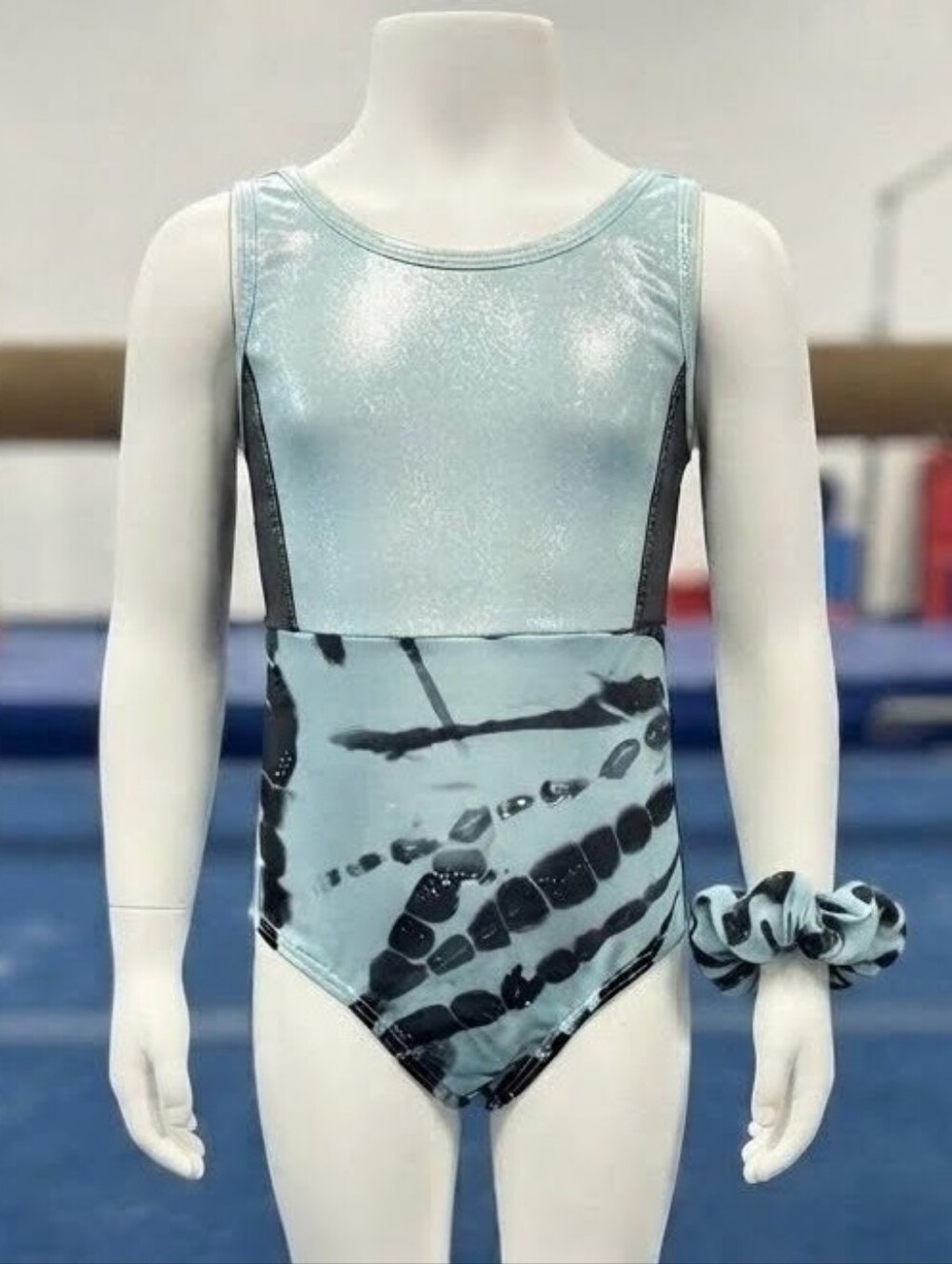 Justice Tie-Dye Light Blue Black Leotard Girls' Gymnastics Dance- Size (7-8)
